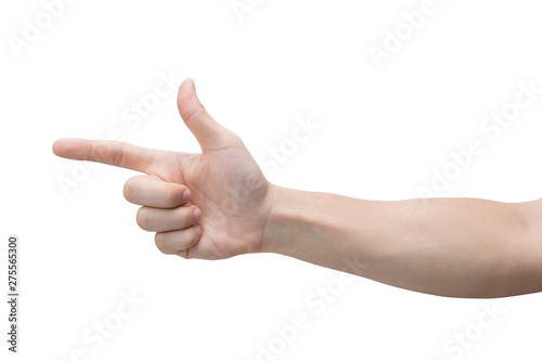 Man hand touching isolated on white background with clipping path.