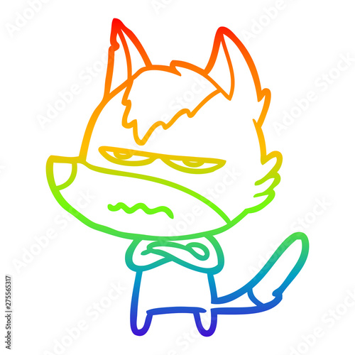 rainbow gradient line drawing cartoon annoyed wolf