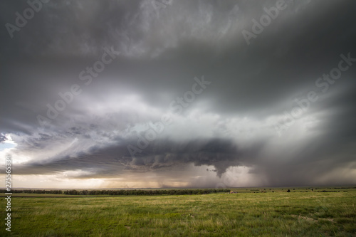 A supercell thunderstorm approaches on the plains of eastern Colorado during the afternoon.