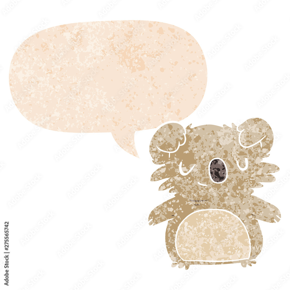 cartoon koala and speech bubble in retro textured style cartoon koala and speech bubble in retro textured style