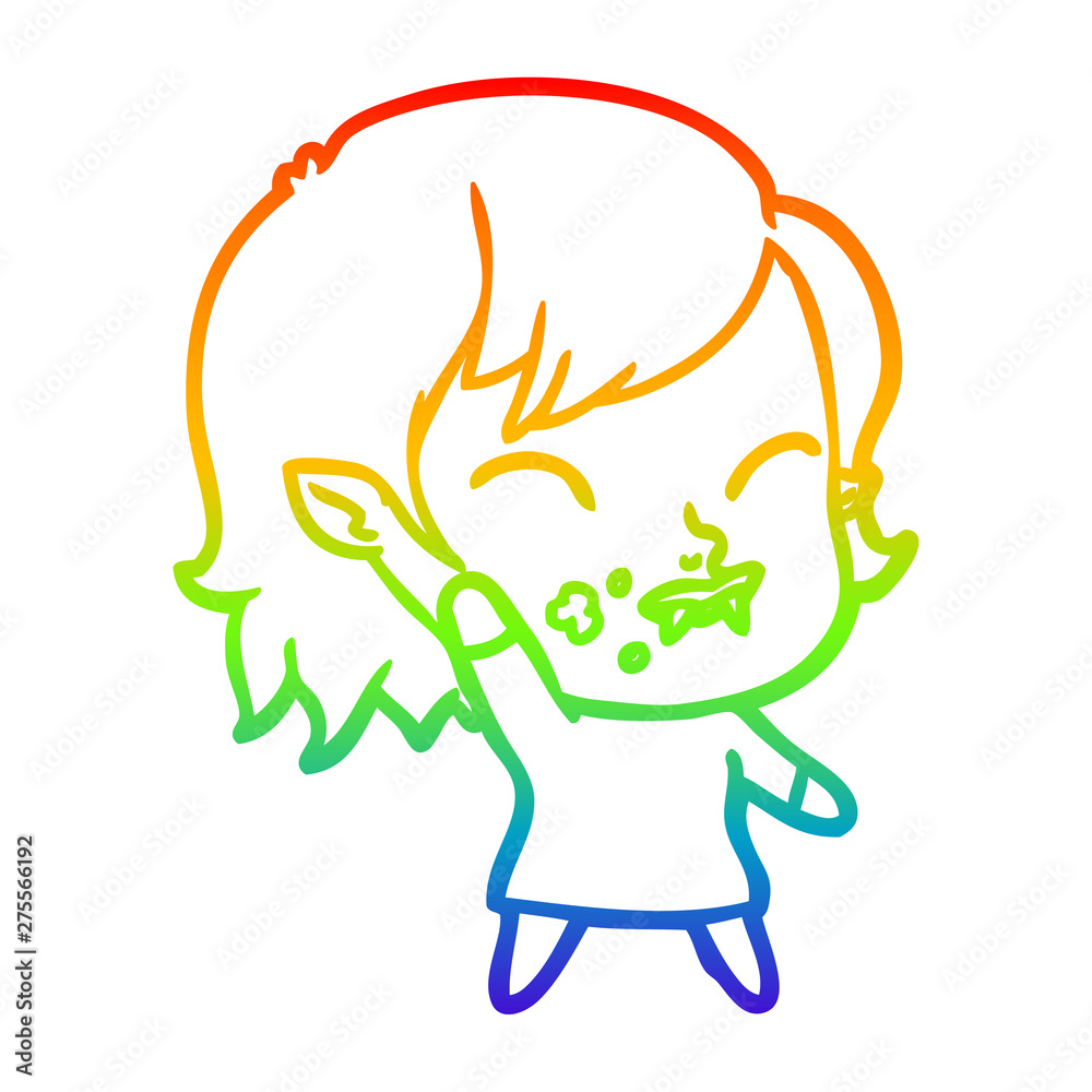 rainbow gradient line drawing cartoon vampire girl with blood on cheek rainbow gradient line drawing cartoon vampire girl with blood on cheek