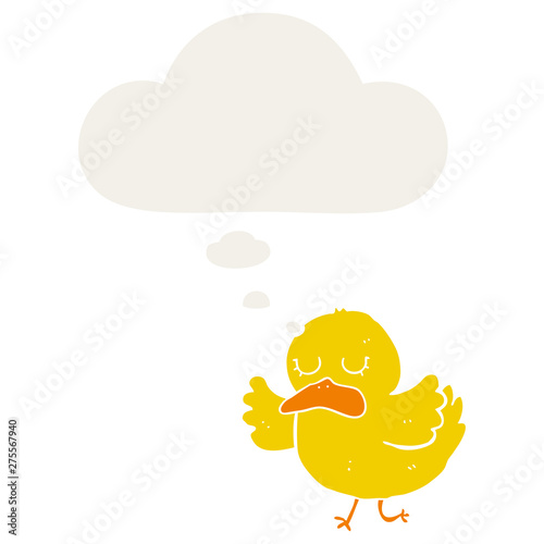 cartoon duck and thought bubble in retro style