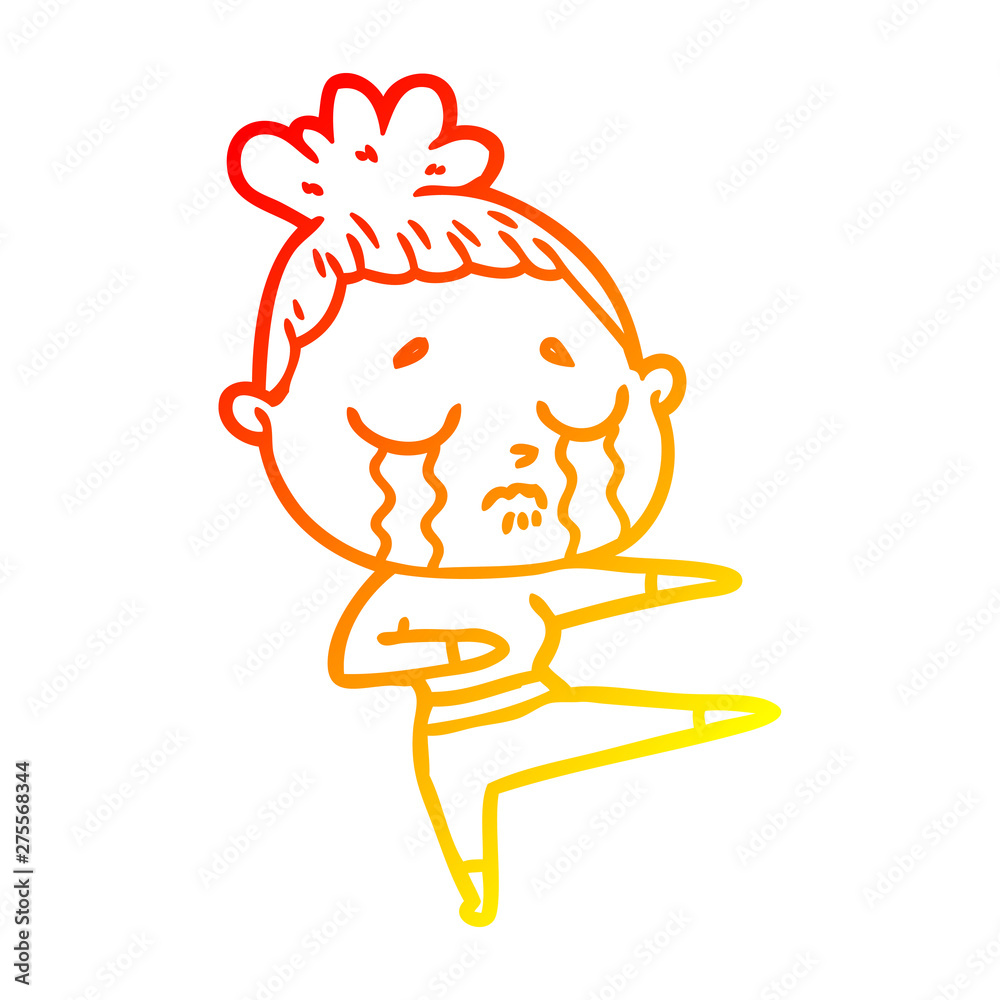Obraz premium warm gradient line drawing cartoon crying woman dancing