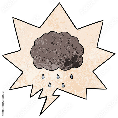 cartoon cloud raining and speech bubble in retro texture style
