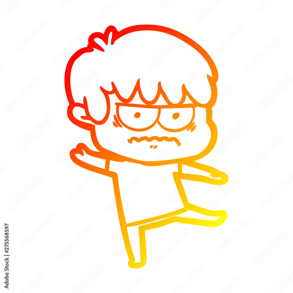 Obraz premium warm gradient line drawing annoyed cartoon boy
