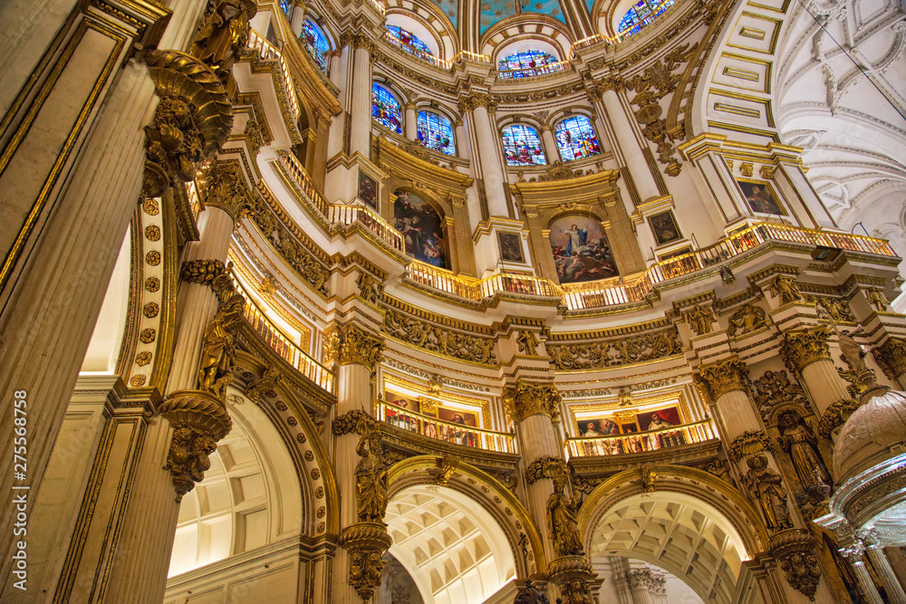 Granada, Spain-October 15, 2018: Exquisite Interiors of landmark Granada Royal Cathedral