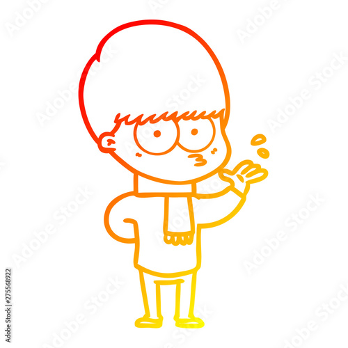 warm gradient line drawing nervous cartoon boy