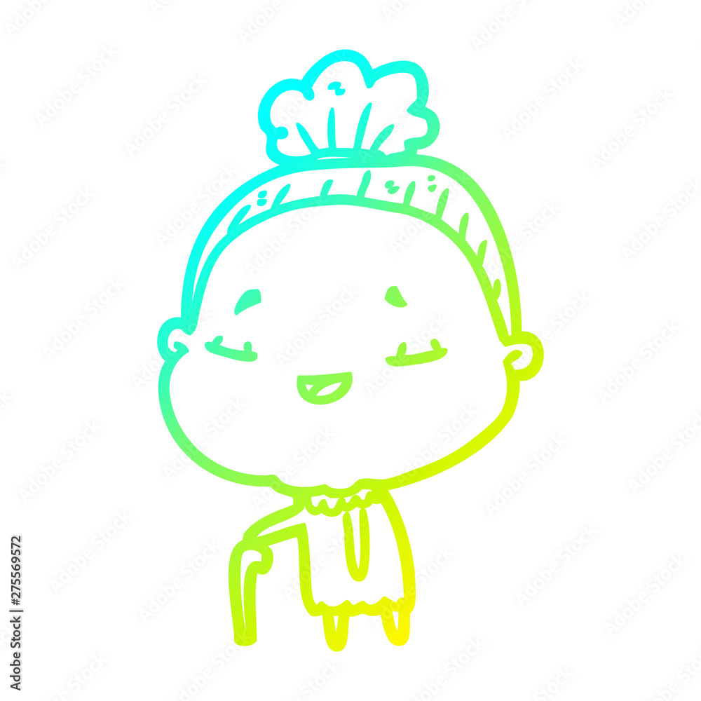 Fototapeta premium cold gradient line drawing old woman with walking stick