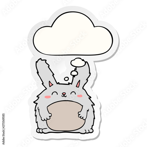 cartoon furry rabbit and thought bubble as a printed sticker