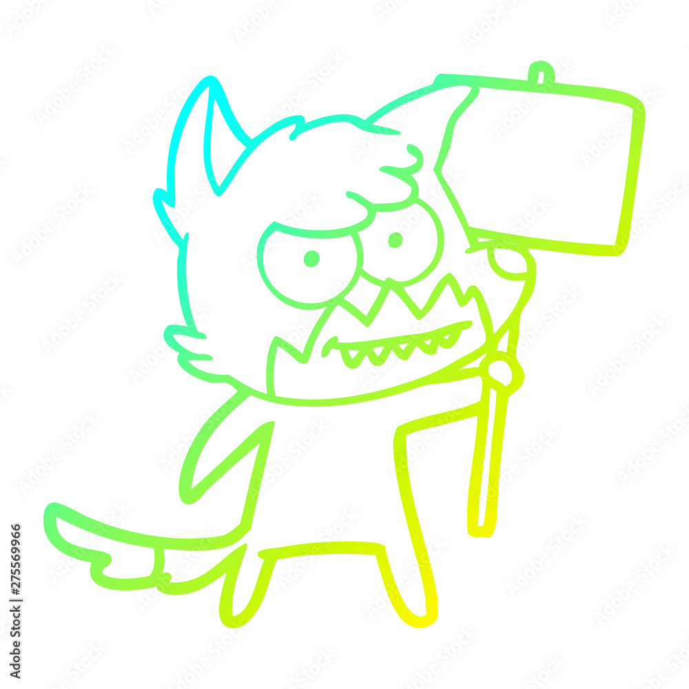 Obraz premium cold gradient line drawing cartoon grinning fox with protest sign