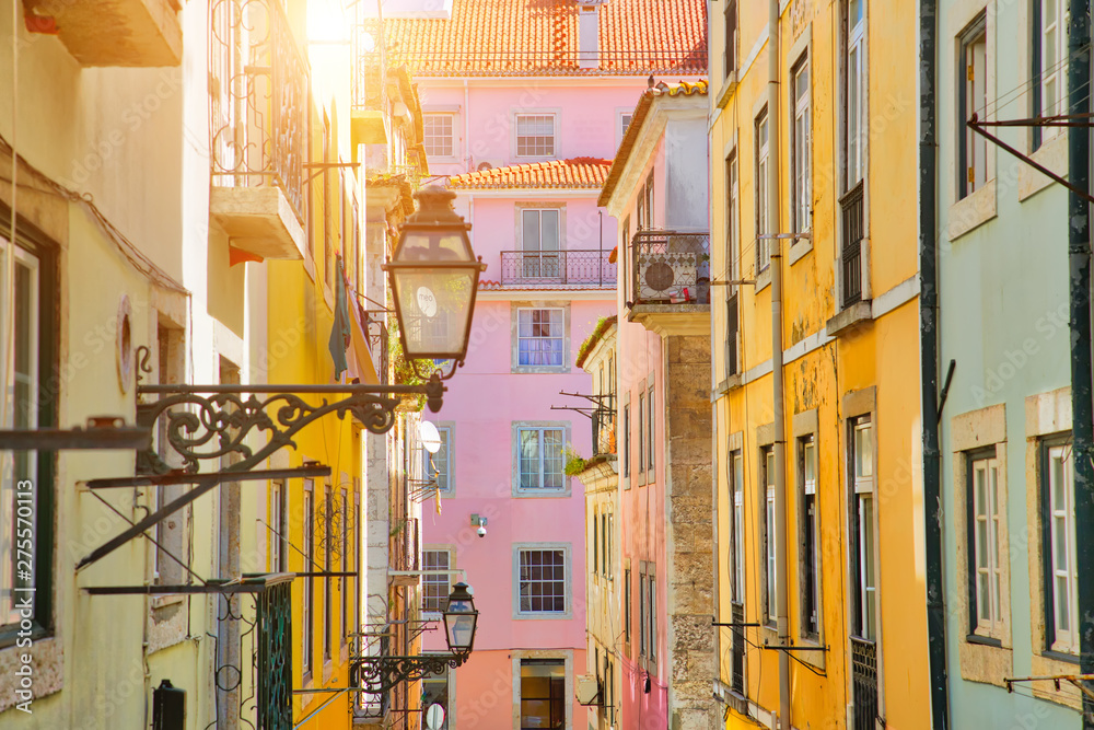 Typical architecture and colorful buildings of Lisbon historic center