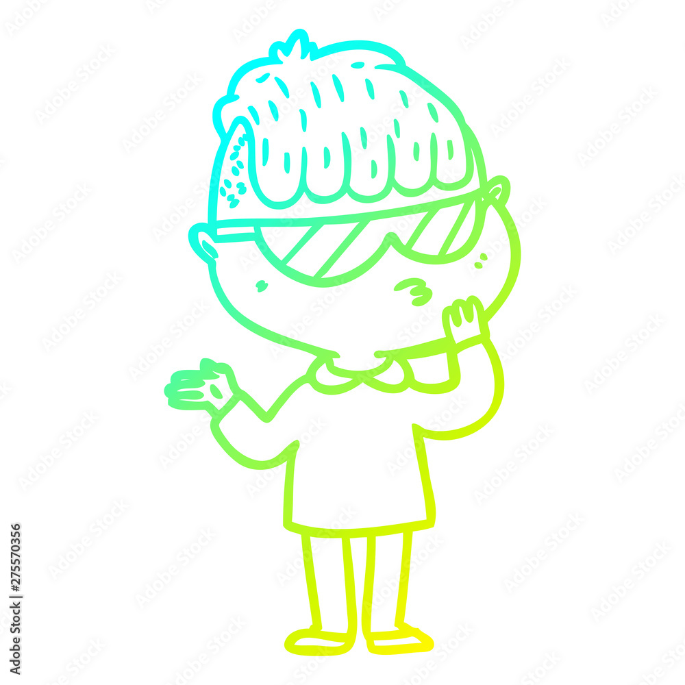 cold gradient line drawing cartoon boy wearing sunglasses