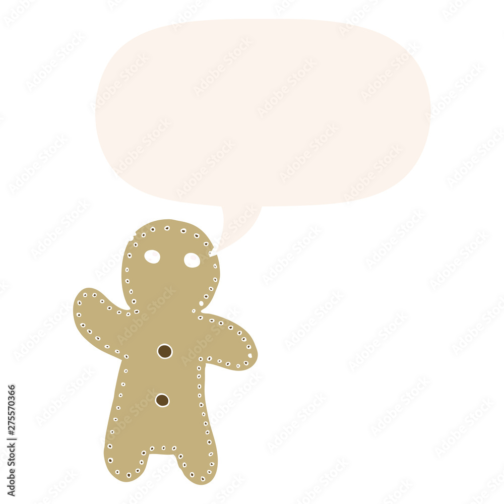cartoon gingerbread man and speech bubble in retro style cartoon gingerbread man and speech bubble in retro style