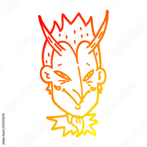 warm gradient line drawing cartoon devil face