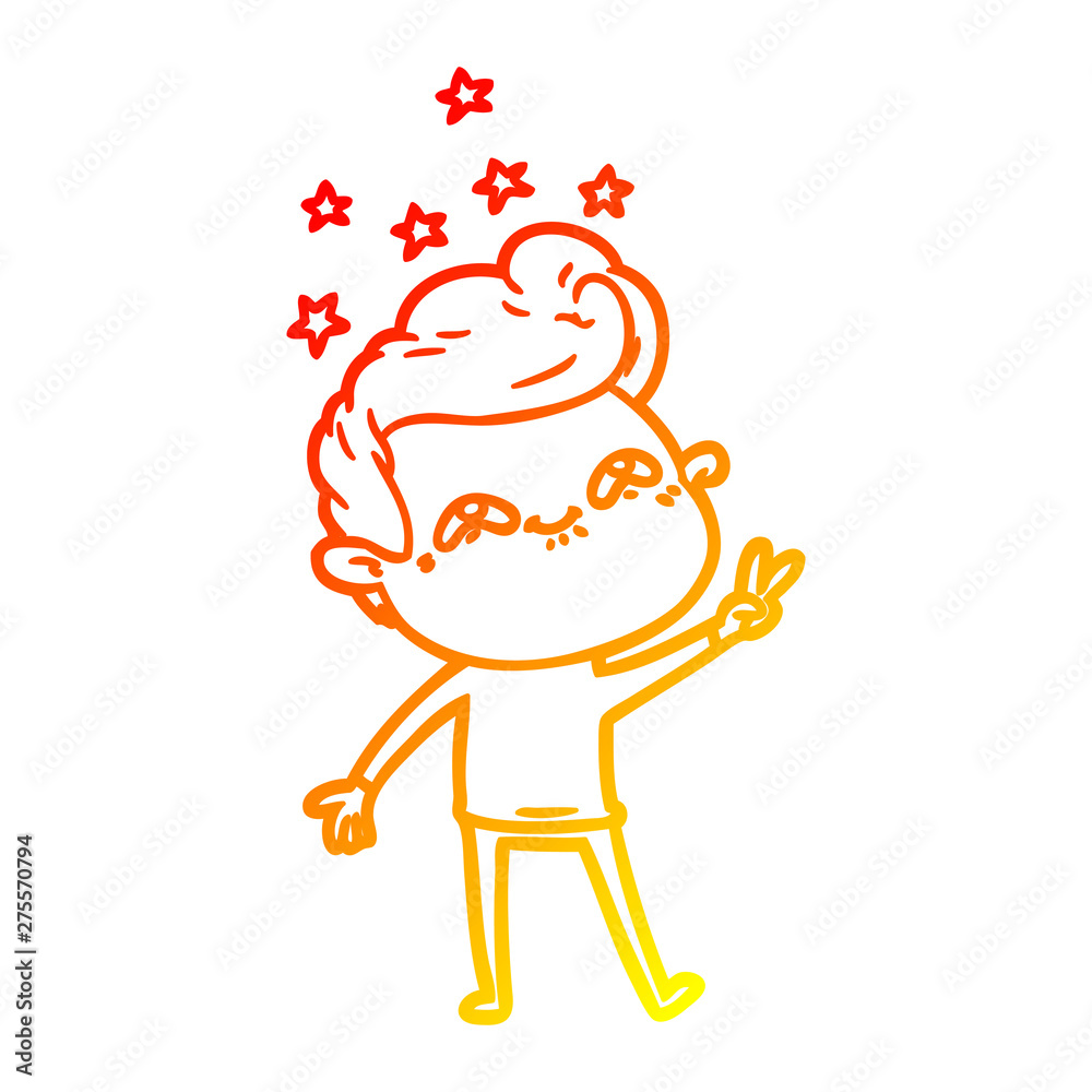 warm gradient line drawing cartoon excited man