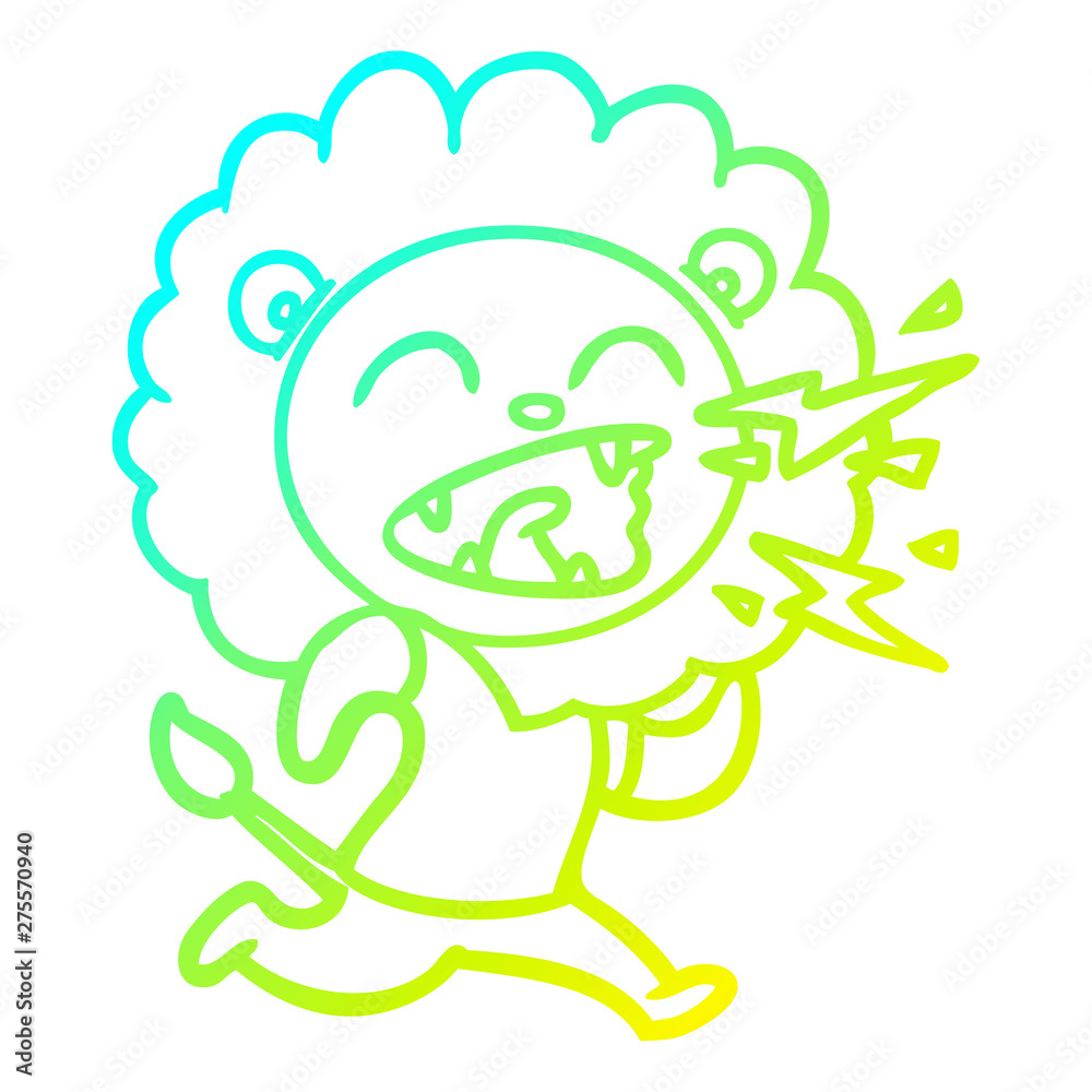 cold gradient line drawing cartoon roaring lion cold gradient line drawing cartoon roaring lion