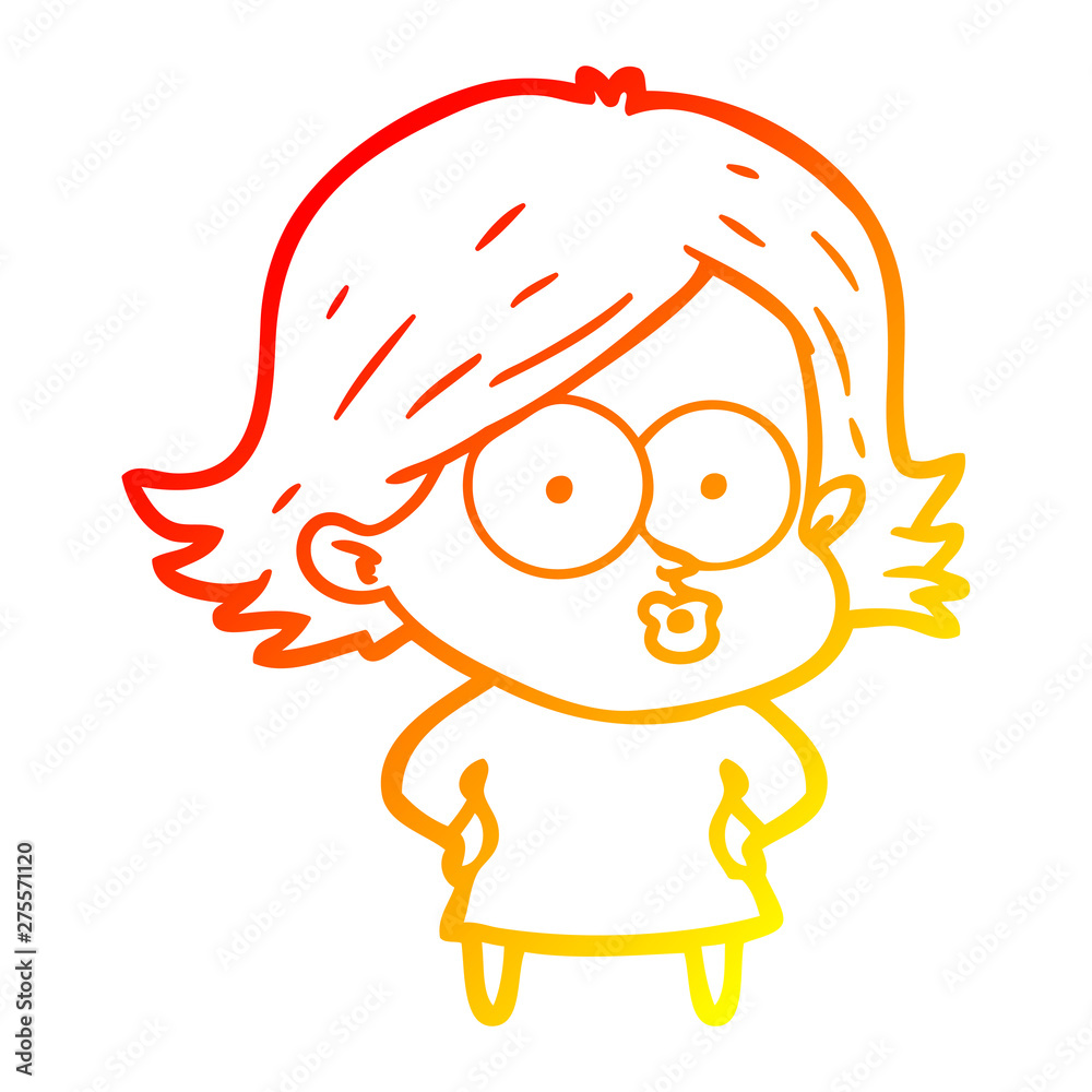 warm gradient line drawing cartoon girl pouting