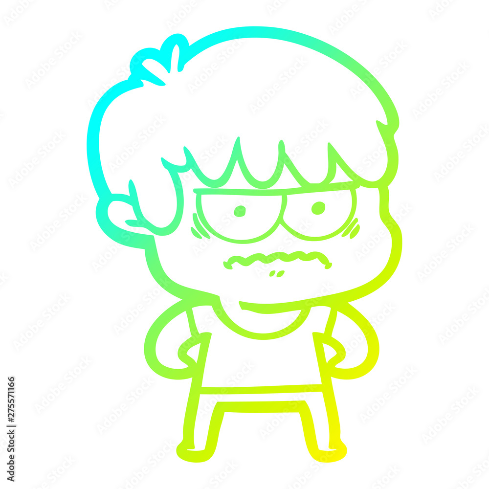 cold gradient line drawing annoyed cartoon boy