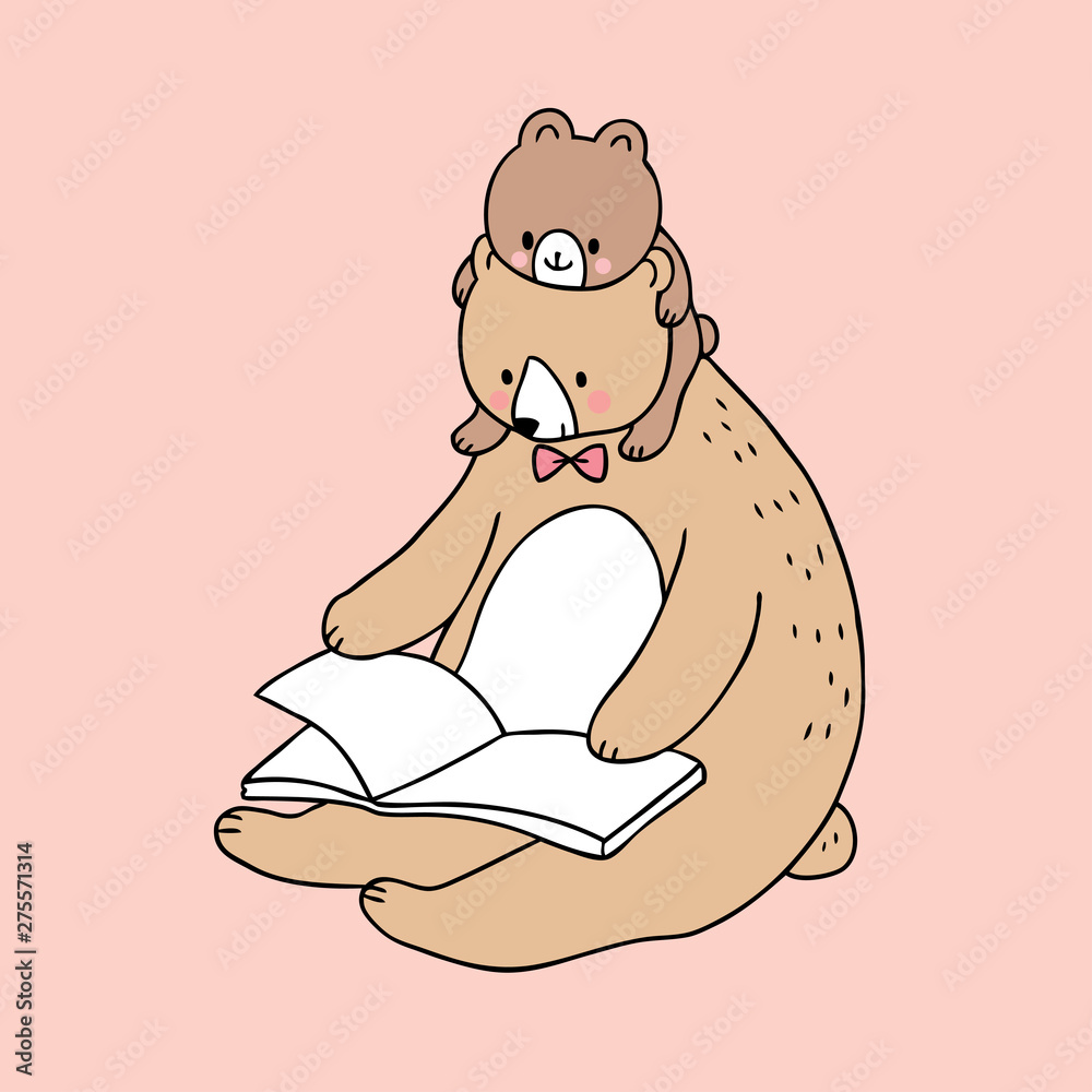 Cartoon cute dad and baby bear reading book vector. Stock Vector ...