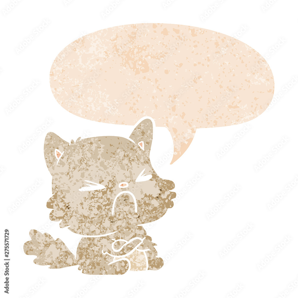 cartoon angry cat and speech bubble in retro textured style