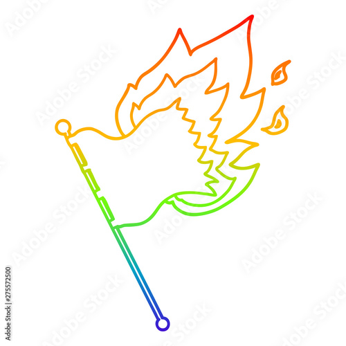 rainbow gradient line drawing cartoon burning flag