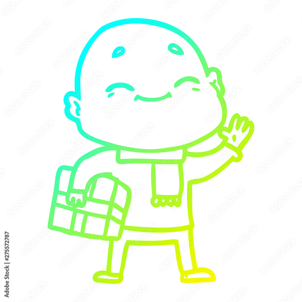 cold gradient line drawing happy cartoon bald man cold gradient line drawing happy cartoon bald man