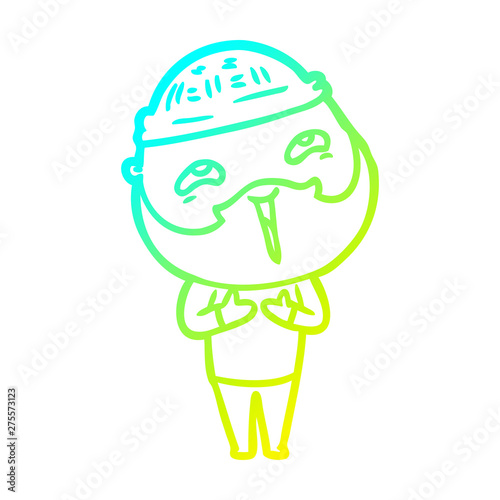 cold gradient line drawing cartoon happy bearded man