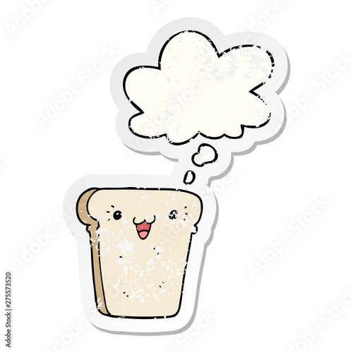 cartoon slice of bread and thought bubble as a distressed worn sticker