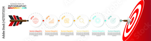 Infographic design target to achieve goals concepts can be used for workflow layout, diagram, number options, web design. Infographic business concept with 6 option, parts, steps or processes. 
