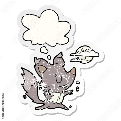 cartoon werewolf changing in moonlight and thought bubble as a distressed worn sticker