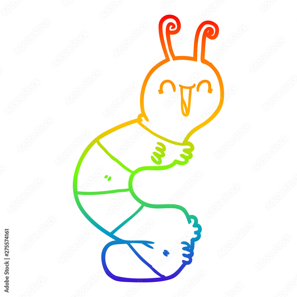 Fototapeta premium rainbow gradient line drawing cartoon happy caterpillar