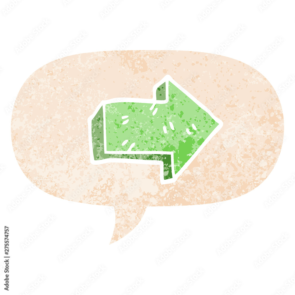 cartoon pointing arrow and speech bubble in retro textured style cartoon pointing arrow and speech bubble in retro textured style