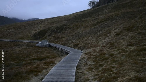 Overland Circuit in Cradle Mountain, Tasmania on a snowy and overcast day. 