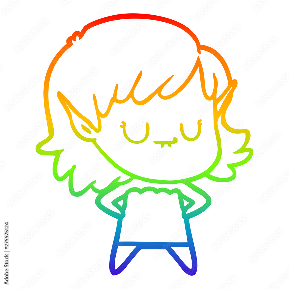 rainbow gradient line drawing happy cartoon elf girl rainbow gradient line drawing happy cartoon elf girl