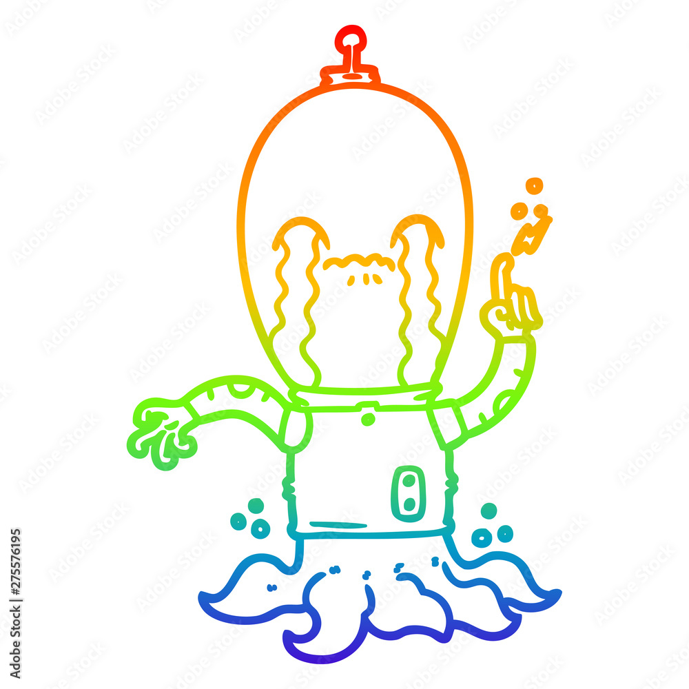 rainbow gradient line drawing cartoon alien