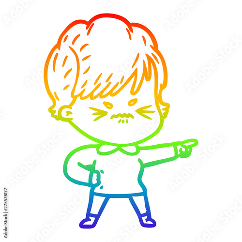 rainbow gradient line drawing cartoon frustrated woman