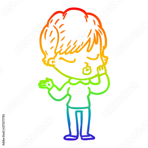 rainbow gradient line drawing cartoon woman with eyes shut