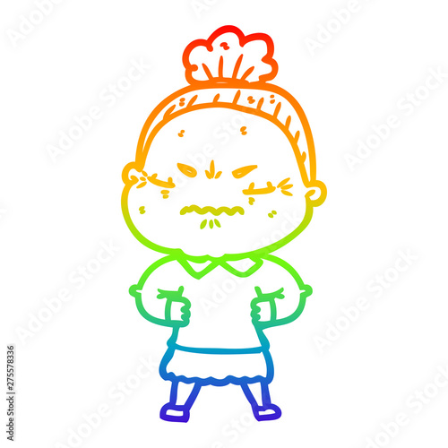 rainbow gradient line drawing cartoon annoyed old lady