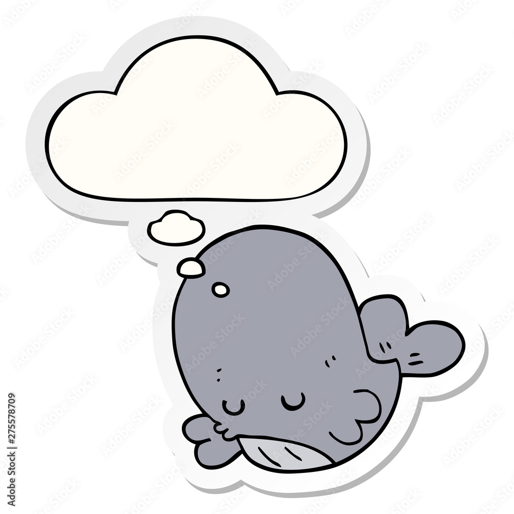 cartoon whale and thought bubble as a printed sticker cartoon whale and thought bubble as a printed sticker