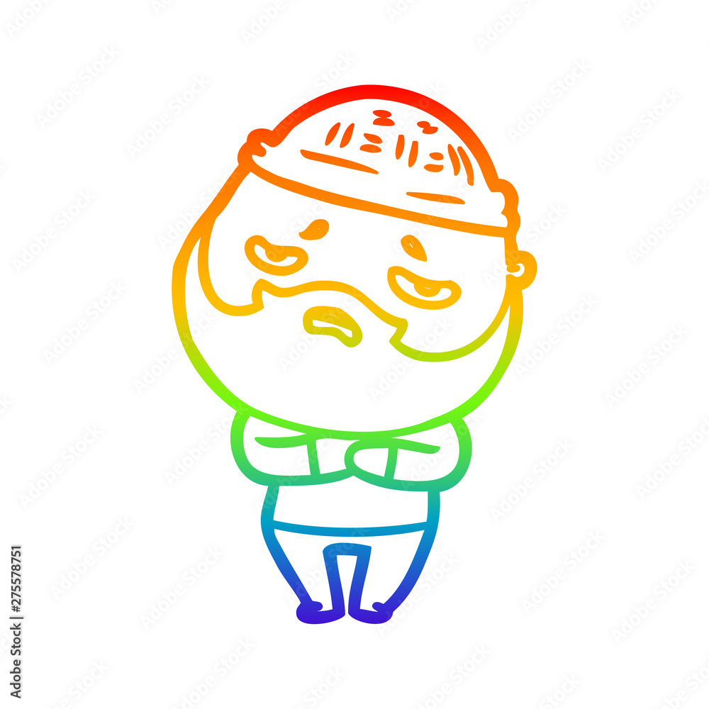 rainbow gradient line drawing cartoon worried man with beard