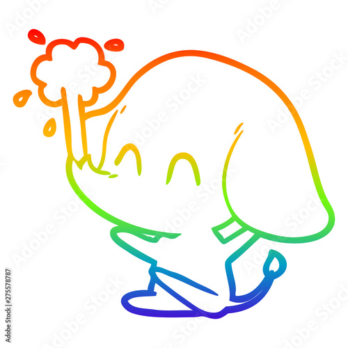 rainbow gradient line drawing cute cartoon elephant spouting water