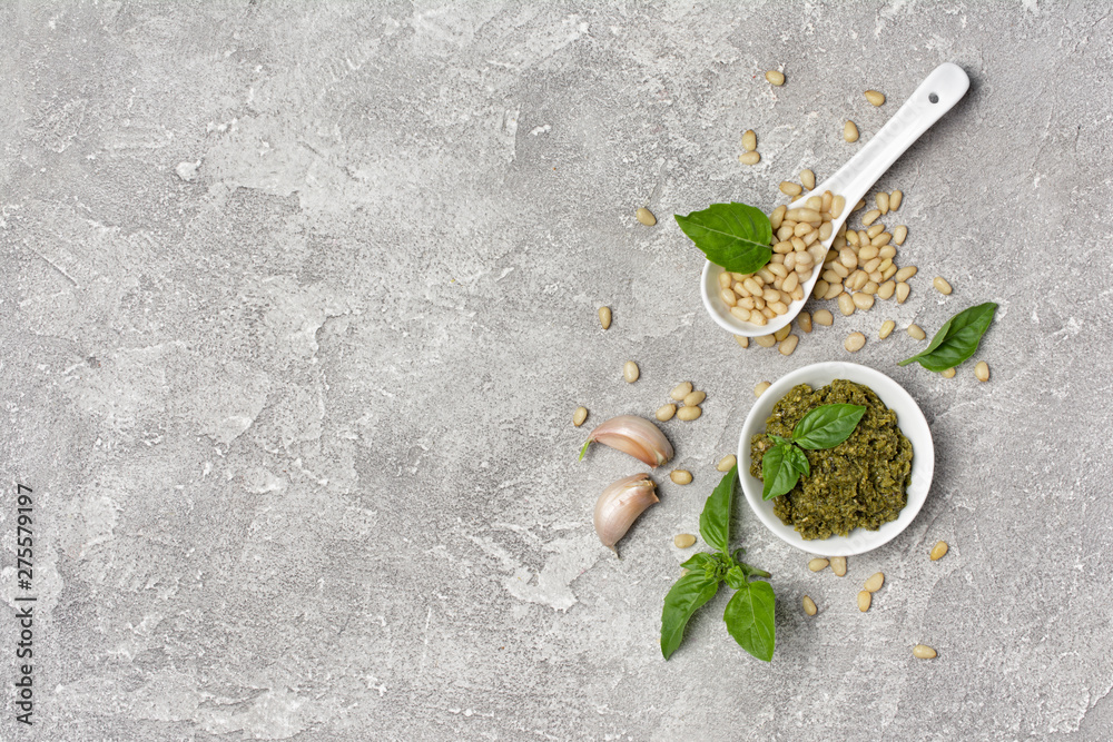 Pesto sause with basil, garlic and pine nuts Pesto sause with basil, garlic and pine nuts