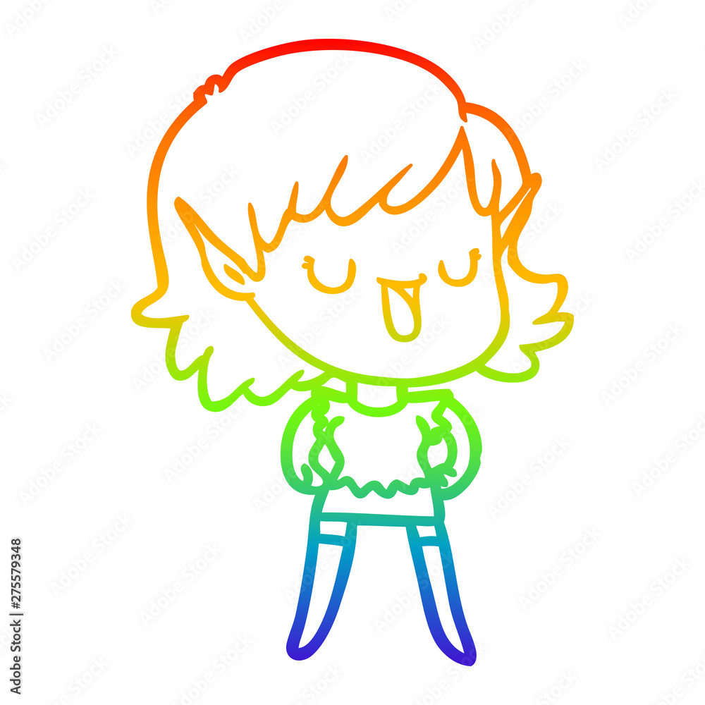 rainbow gradient line drawing cartoon elf girl rainbow gradient line drawing cartoon elf girl