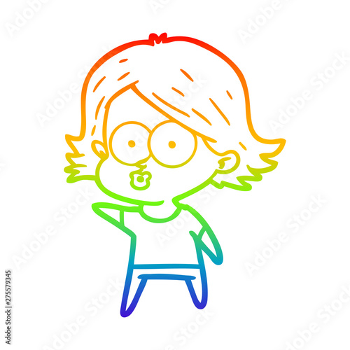rainbow gradient line drawing cartoon girl pouting