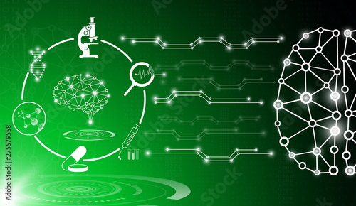 abstract background technology concept in green light,human body heal,technology modern medical science in future and global international medical with tests analysis clone DNA human