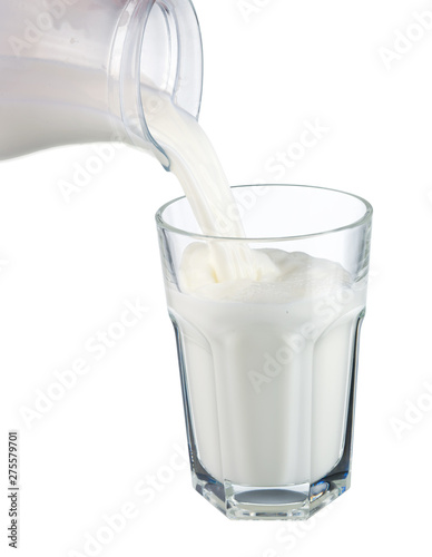 pouring milk in a glass isolated