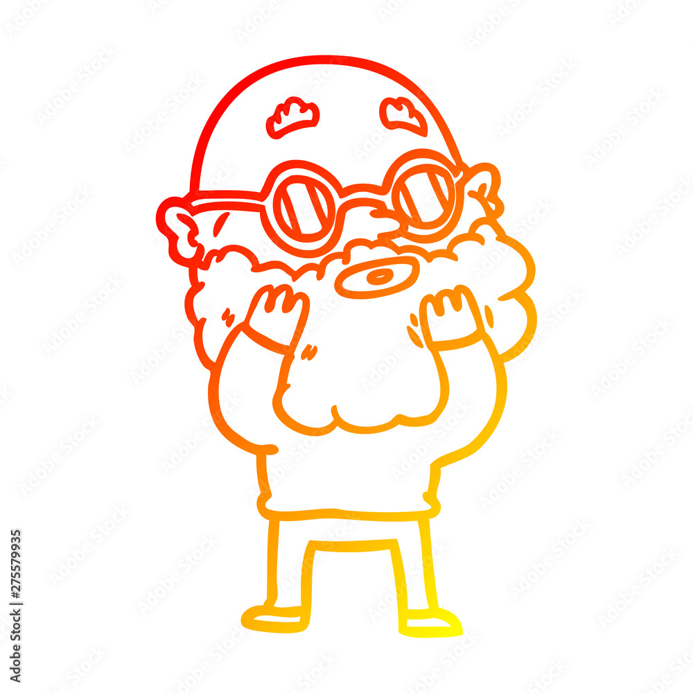 warm gradient line drawing cartoon curious man with beard and sunglasses warm gradient line drawing cartoon curious man with beard and sunglasses