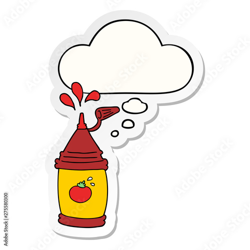 cartoon ketchup bottle and thought bubble as a printed sticker