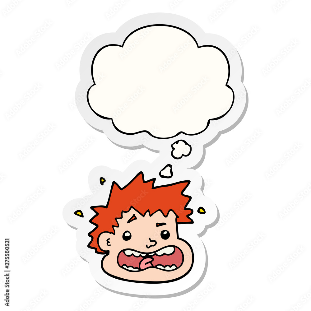 cartoon frightened face and thought bubble as a printed sticker cartoon frightened face and thought bubble as a printed sticker