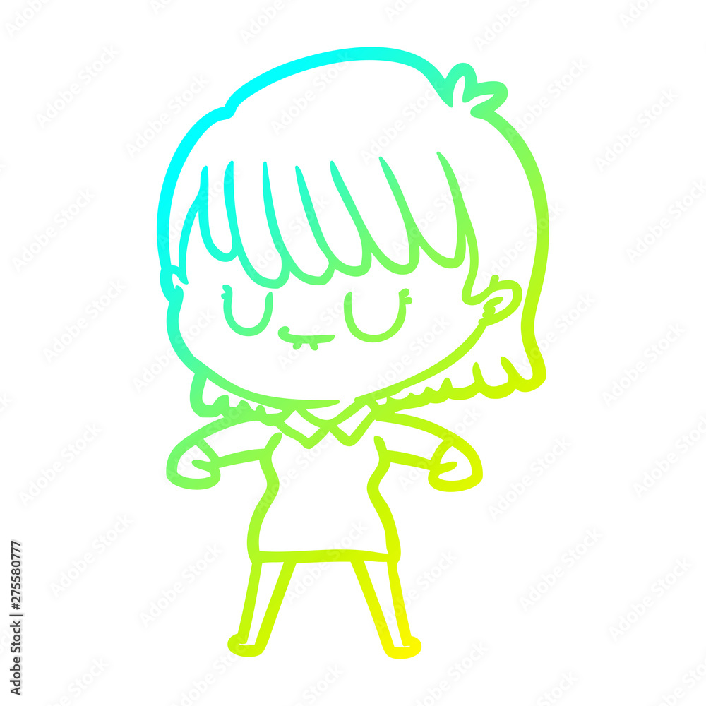 Obraz premium cold gradient line drawing cartoon woman